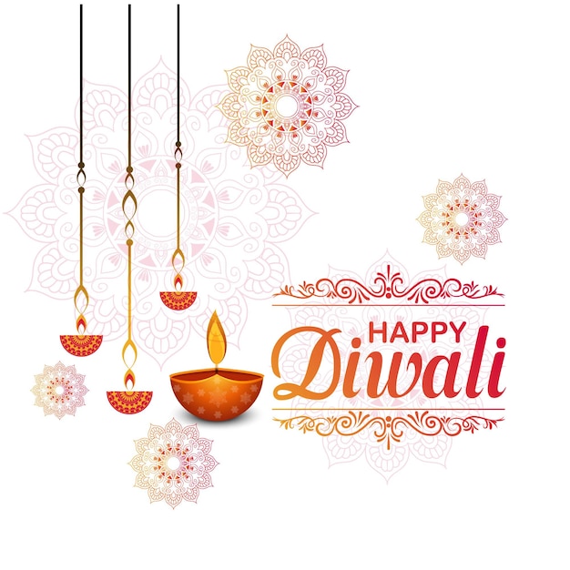 Feliz festival de luces Diwali, luces doradas indias Rangoli, fondo colorido