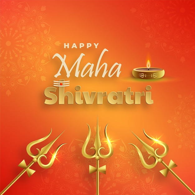Feliz festival Maha Shivratri, el festival hindú de Shiva Lord con elementos orientales y trishula de shiva sobre fondo de color de papel con Om Namah Shivaya (traducir: maha shivratri)