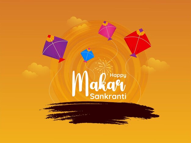 Feliz Festival de Makar Sankranti Diseño de plantilla con fondo de estilo de pincel amarillo