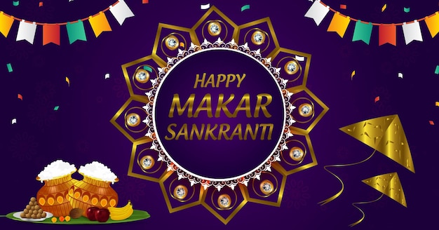 Feliz festival makar sankranti hermoso diseño de banner