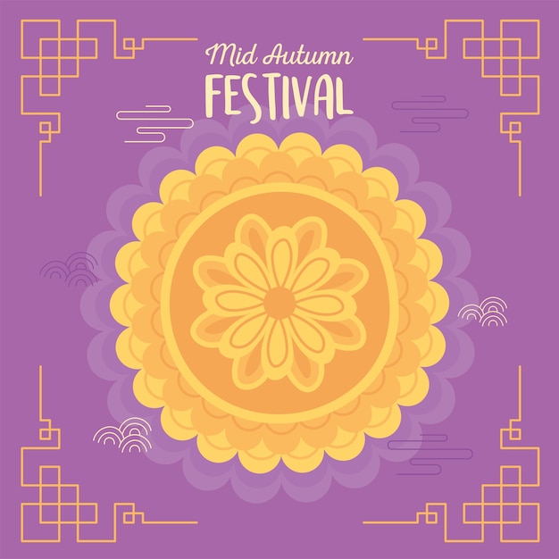 Feliz festival del medio otoño, borde decorativo dorado mooncake