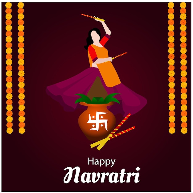 Feliz festival navratri de la india celebración ilustración vectorial creativa danza garba dandiya danza