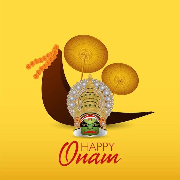 Feliz festival onam del sur de la india con ilustración kathakali