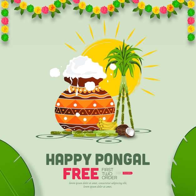 Feliz Festival de Pongal de la India Diseño de bandera plantilla Ilustración vectorial