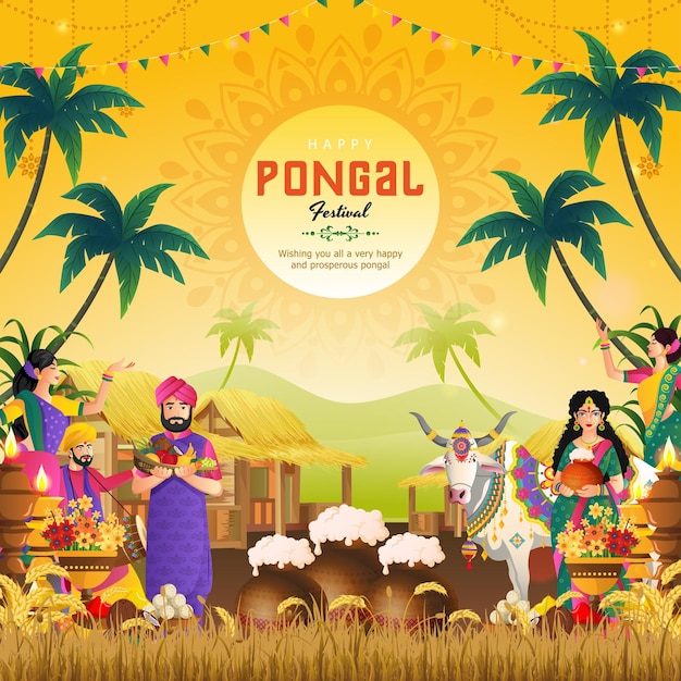 Feliz festival de Pongal de la India en el fondo
