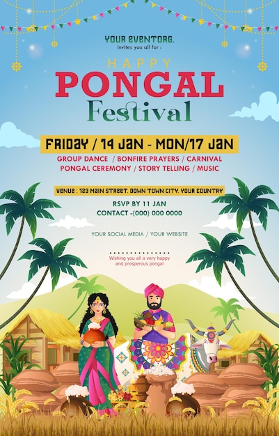 Feliz festival de Pongal de la India Poster de fondo