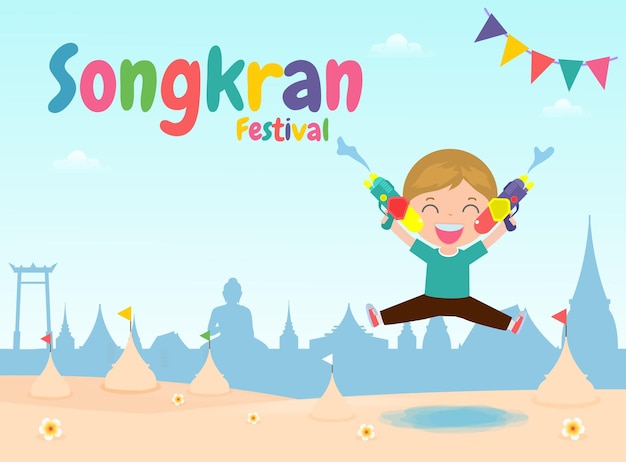 Feliz Festival Songkran Los niños tailandeses de Año Nuevo disfrutan salpicando agua en el festival Songkran Tailandia