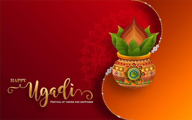 Feliz festival Ugadi Ilustración vectorial basada en Ugadi Font en un colorido festival decorativo