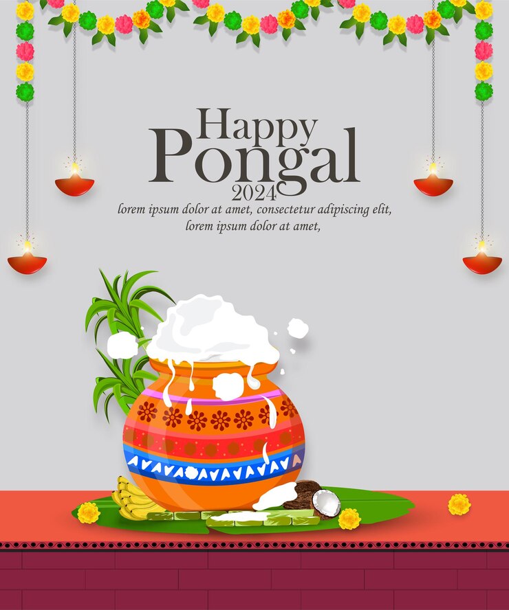 Vector feliz festival de vacaciones de pongal de la india diseño de tarjeta de felicitación con ilustración vectorial de la olla de pongal