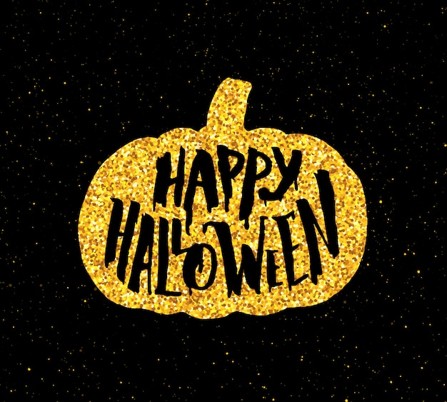 Feliz fiesta de halloween banner con tipografía de oro