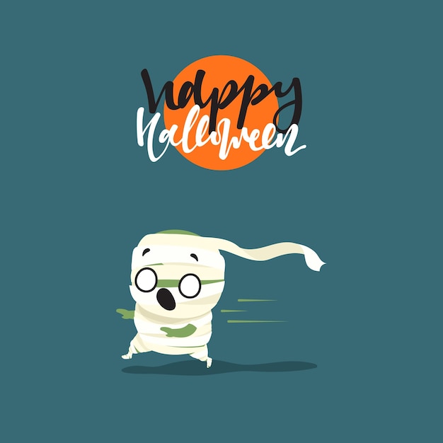 Vector feliz fiesta de halloween. funny doodle personajes. lindo disfraces de personajes de dibujos animados de halloween, zombie, momia. sorprendido susto, sonrisa y miedo,
