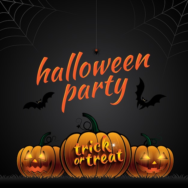 Feliz fiesta de halloween truco o trato de calabazas y murciélagos