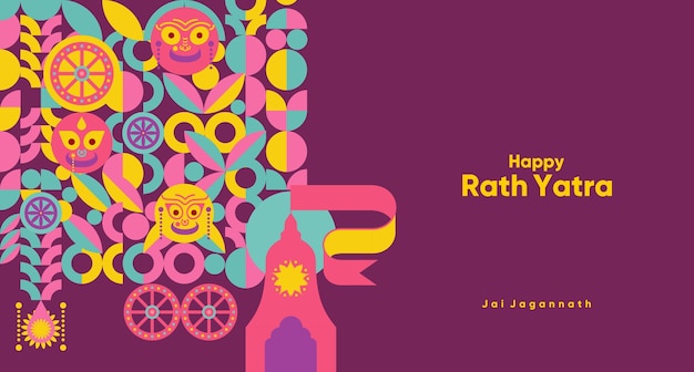 Vector feliz fiesta de rath yatra lord jagannath balabhadra y subhadra vector conjunto de ilustración