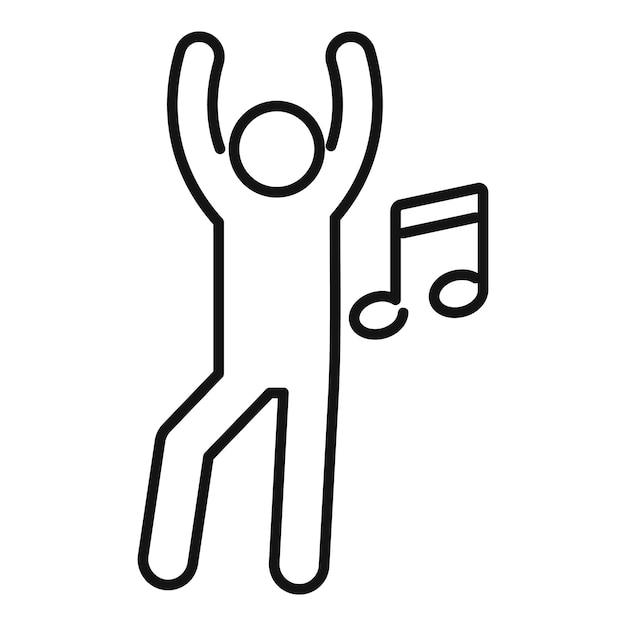 Feliz figura de palo bailando y escuchando el icono de la música