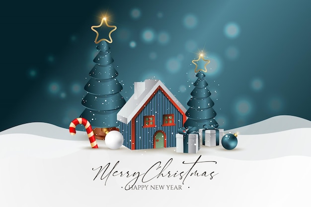 Feliz fondo de la aldea de Navidad con un realista vectores de elementos de Navidad