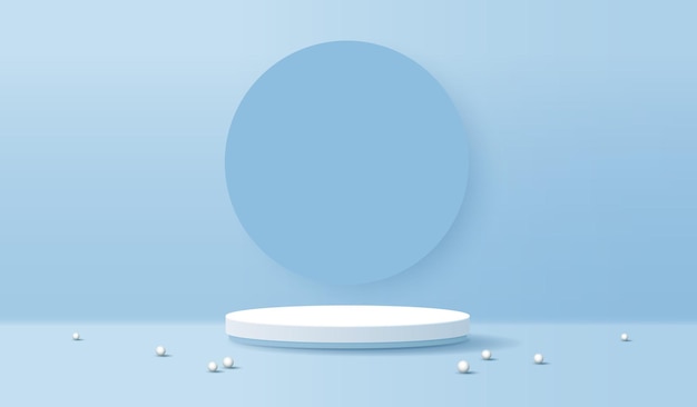 Feliz fondo azul de Pascua y exhibición en el podio de arte de papel para la presentación de productos, marca y embalaje, escenario de presentación de estudio con huevos y diseño vectorial de fondo de conejo