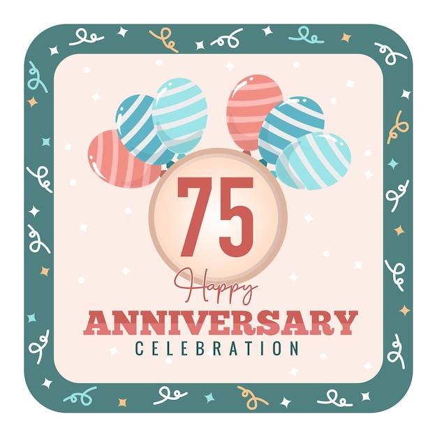 Vector feliz fondo de celebración del 75 aniversario con globos de colores realistas fondo rosa
