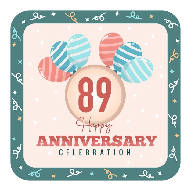 Vector feliz fondo de celebración del 89 aniversario con globos de colores realistas fondo rosa