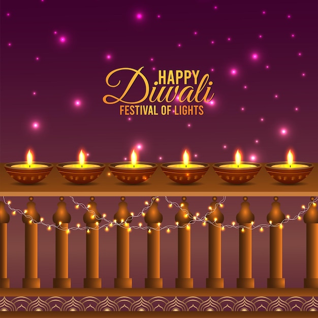 Feliz fondo de celebración del festival indio de diwali con diwali creative diya