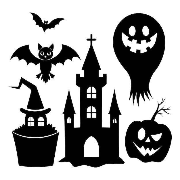 Feliz fondo de Halloween con calabazas murciélagos voladores elementos vectoriales de luna llena
