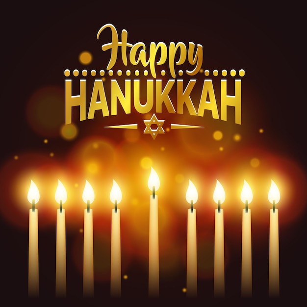 Feliz fondo de Hanukkah, texto de celebración de tarjeta. Ilustración vectorial