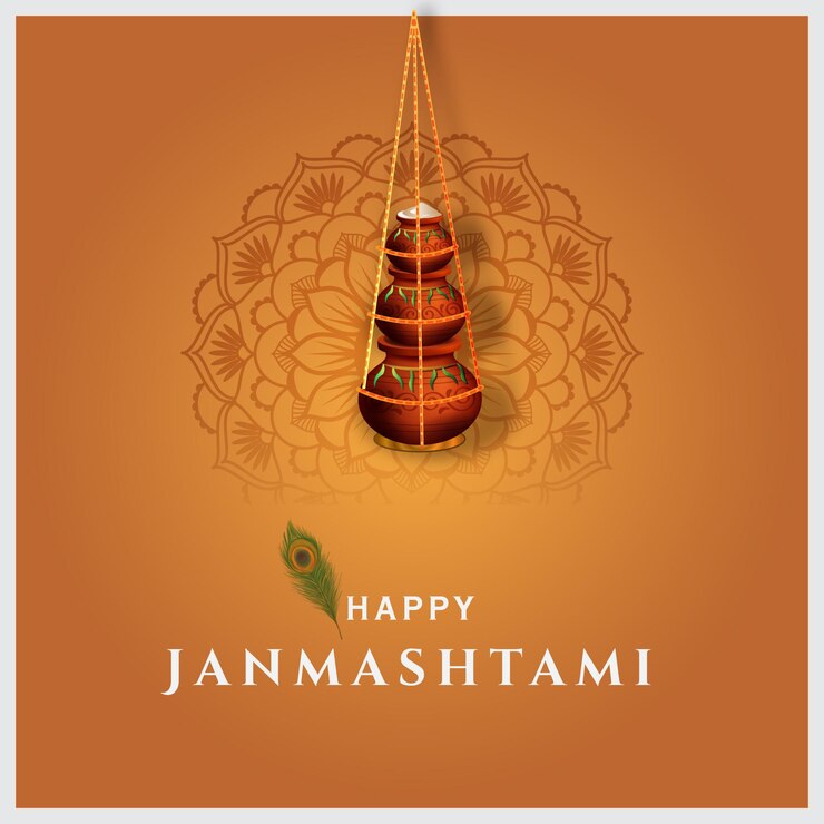 feliz fondo de janmashtami con matki vector