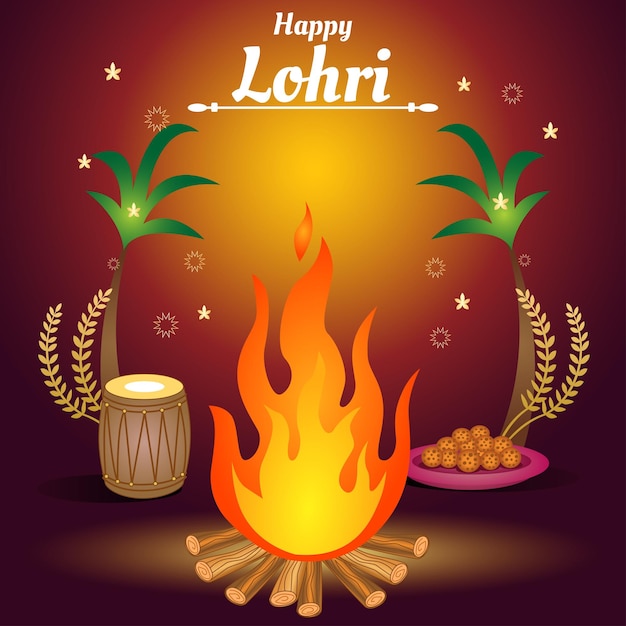 Feliz fondo de vacaciones de Lohri para la ilustración vectorial del festival de Punjabi.
