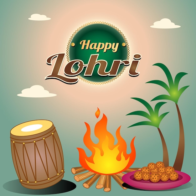 Vector feliz fondo de vacaciones de lohri para la ilustración vectorial del festival de punjabi.