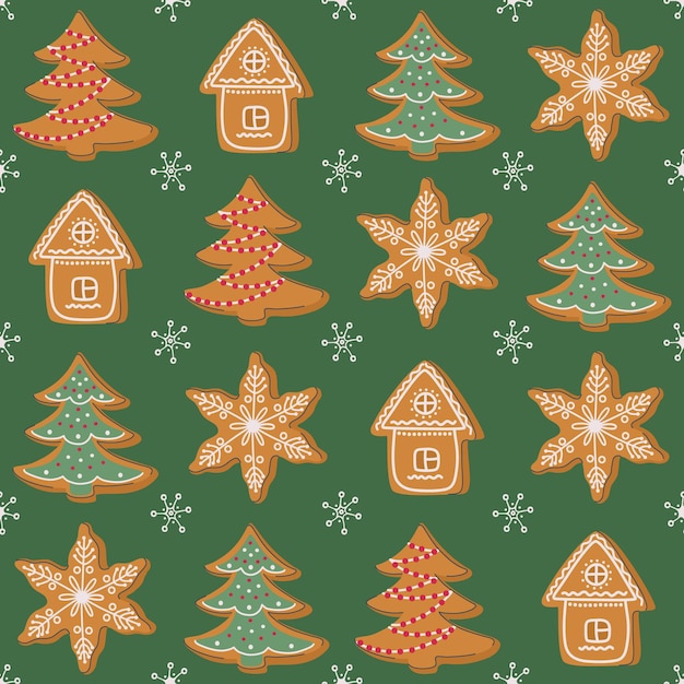 Feliz fondo de vacaciones de pan de jengibre festivo patrón sin costuras adorno retro