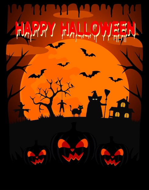 Feliz fondo de vector de Halloween con bruja