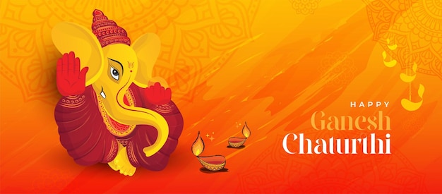 Feliz ganesh chaturthi festival indio celebración banner fondo vector ilustración
