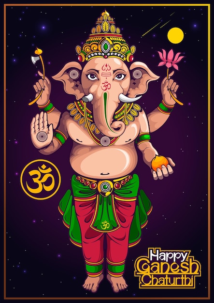 Feliz Ganesh Chaturthi de la India para el festival hindú tradicional, plantilla de dibujos animados de fondo.