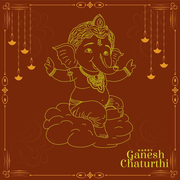 Feliz Ganesh Chaturthi Tarjeta del festival indio con el diseño del señor Ganesha