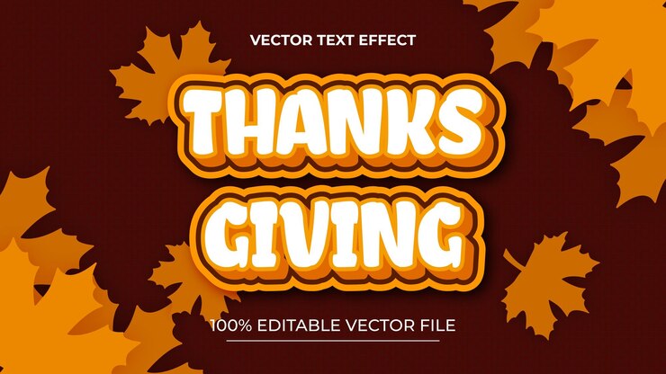 Vector feliz gracias dando plantilla de efecto de texto editable