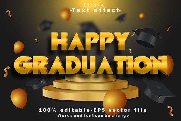 Vector feliz graduación efecto de texto editable estilo de lujo 3d