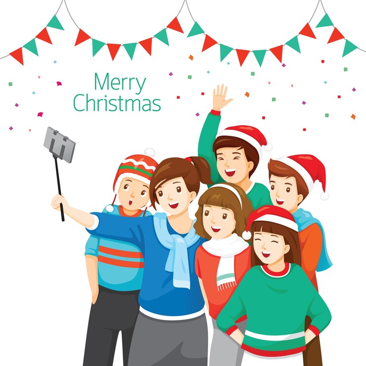 Vector feliz grupo de adolescentes tomando selfie