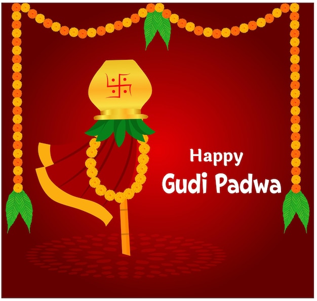 Feliz Gudi Padwa Maharashtra Año Nuevo Festival Vector Ilustración