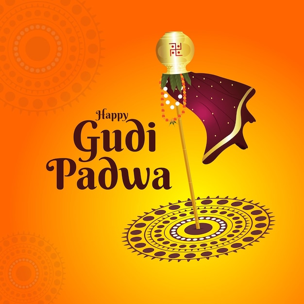 Feliz gudi padwa maharastra año indio festival de fondo vector templete ilustración