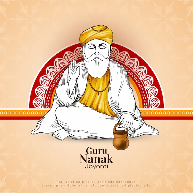 Feliz Guru Nanak Jayanti tarjeta del festival tradicional sikh