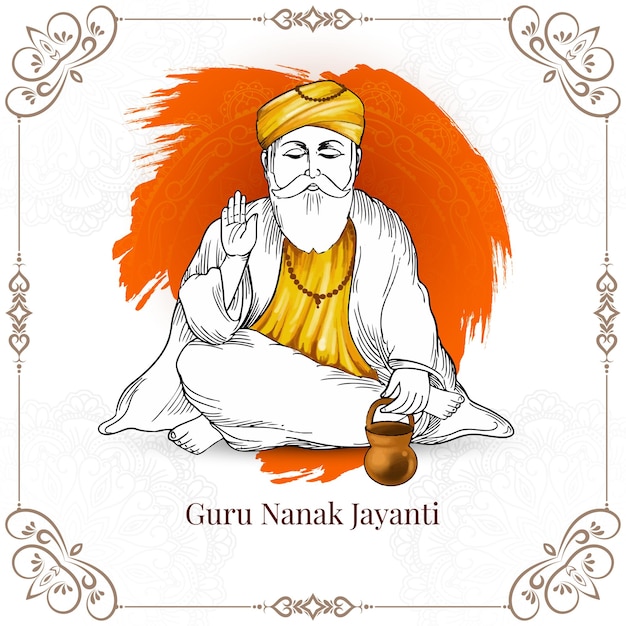 Feliz Guru Nanak Jayanti tarjeta del festival tradicional sikh