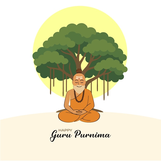 Feliz Guru Purnima Maestro espiritual meditando bajo un árbol