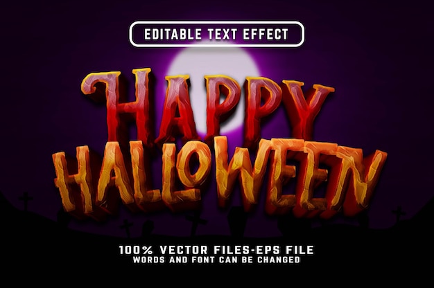 Feliz halloween 3d efecto de texto de dibujos animados vectores premium