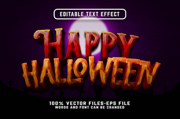 Feliz Halloween 3d efecto de texto de dibujos animados vectores premium