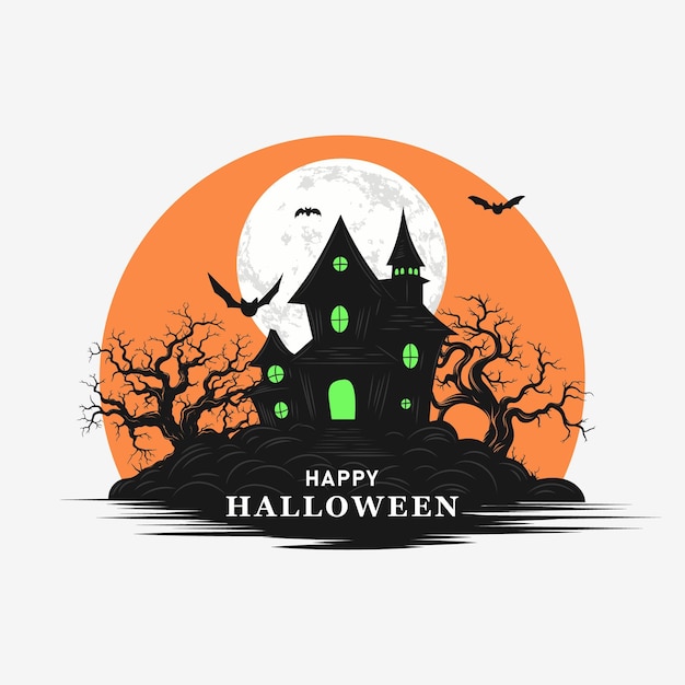 Vector feliz halloween banner luna llena ilustración vectorial