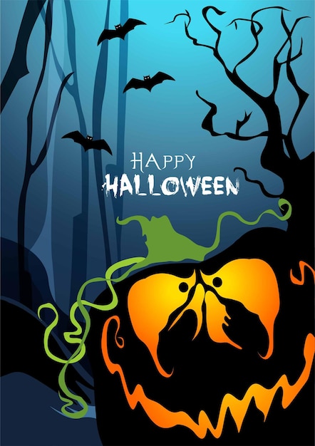 Feliz Halloween banner o fondo de invitación a una fiesta con luna llena arañas web calabazas murciélagos