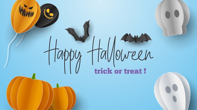 Feliz Halloween banner en papel cortado estilo.