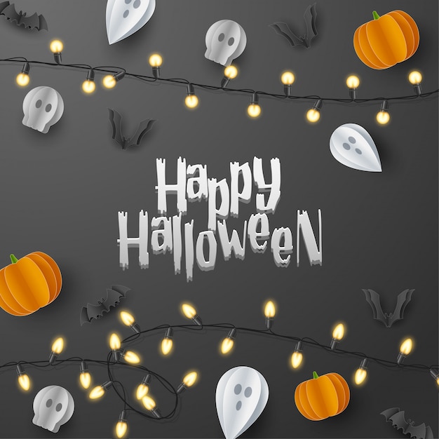 Feliz halloween banner en papel cortado estilo.