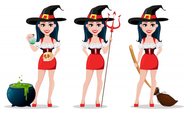 Vector feliz halloween. bella dama bruja