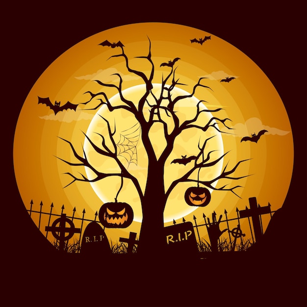 feliz halloween con calabaza aterradora en la noche