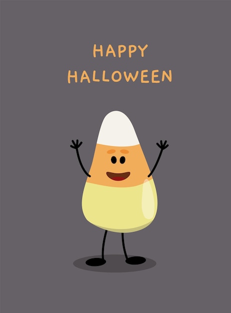 Feliz Halloween Candy Corn feliz tarjeta de felicitación cartel banner Boo Sweet en colores amarillo blanco naranja Dibujos animados plano aislado vector stock ilustración EPS 10 sobre fondo gris